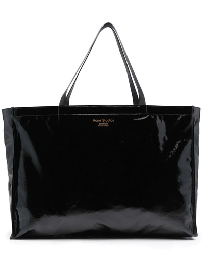 Acne Studios Leather-trimmed Printed Coated Cotton-blend Twill Tote In Black