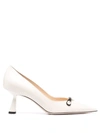 Jimmy Choo Rosalia 65 Pearl-embellished Patent-leather Courts In Latte/black