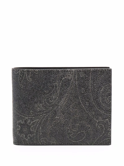 Etro Paisley Print Coated Cotton Wallet In Black