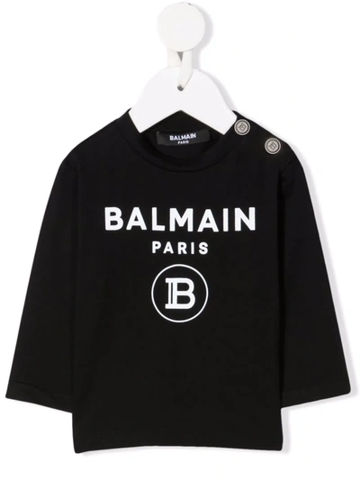 Balmain Babies' Logo-print Long-sleeved T-shirt In 黑色