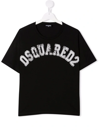 Dsquared2 Teen Logo-print Cotton T-shirt In Nero