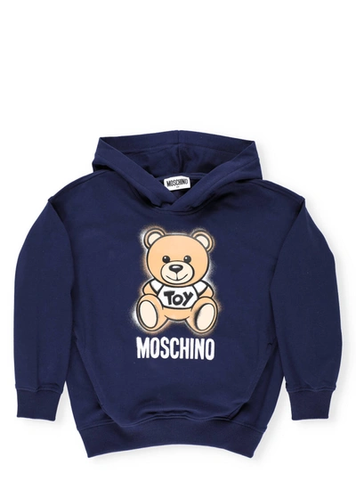 Moschino Kids' Toy Print Cotton Sweatshirt Hoodie In Blu Navy