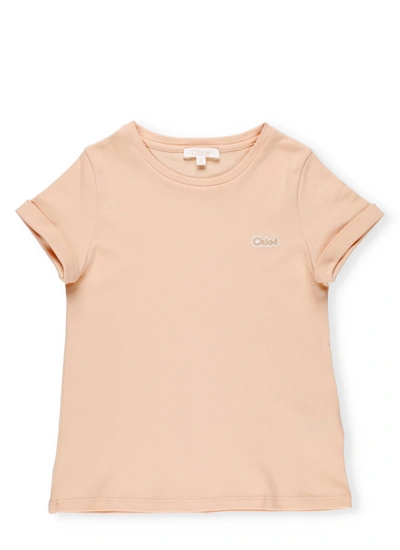 Chloé Kids' Loged T-shirt In Rosa Pallido