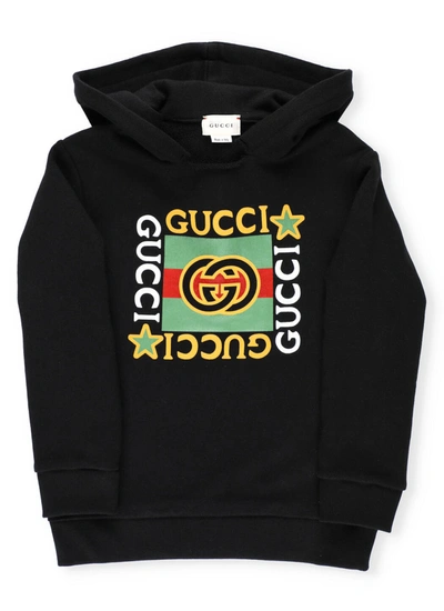 Gucci Kids' Logo印花连帽衫 In Black/mc