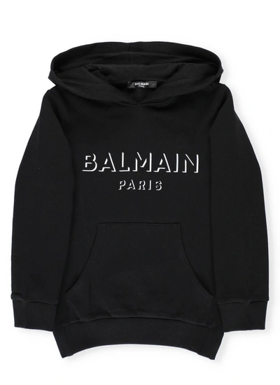 Balmain Kids' Cotton Hoodie In Black
