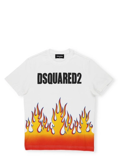 Dsquared2 Kids' 印花棉质平纹针织t恤 In White