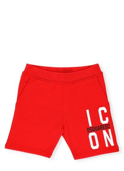 Dsquared2 Kids' Icon Print Cotton Sweat Shorts In Red
