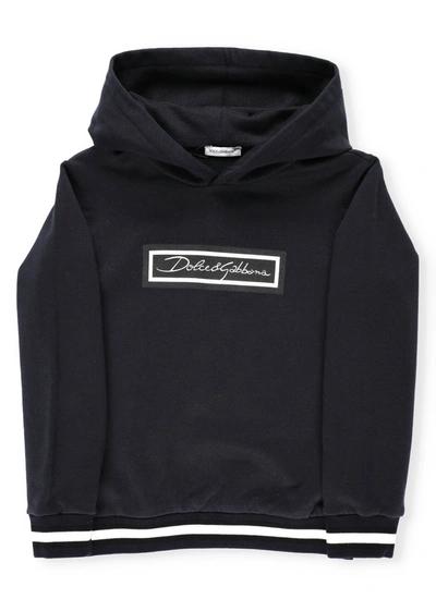 Dolce & Gabbana Kids' Cotton Hoodie In Dark Blue