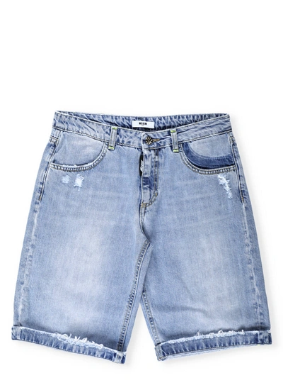 Msgm Kids' Cotton Jeans Bermuda Short In Denim Blu