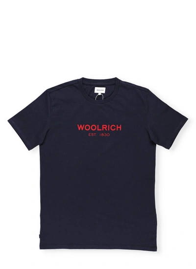 Woolrich Kids' Logo T-shirt In Classic Blue