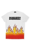 Dsquared2 Kids' White T-shirt For Boy With Flames