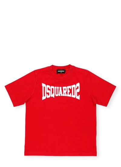 Dsquared2 Kids' Logo Print Cotton Jersey T-shirt In Red