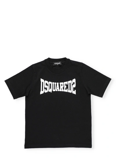 Dsquared2 Kids' Logo印花棉质平纹针织t恤 In Black