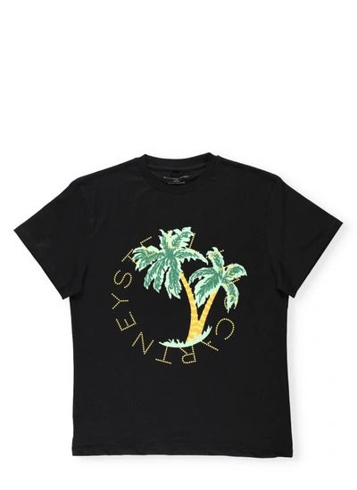 Stella Mccartney Kids' Logo Palm Tree-print T-shirt In Black