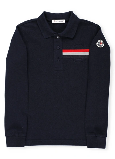 Moncler Kids' Cotton Polo In Blue