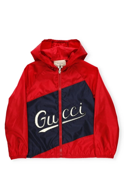 Gucci Kids' Logo贴片尼龙夹克 In Red