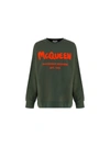 Alexander Mcqueen Green Cotton Sweatshirt With Logo Print In Khaki/orange