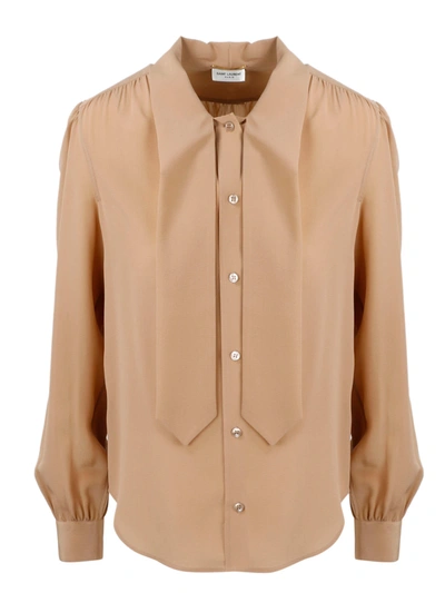 Saint Laurent Crepe De Chine Shirt In Brown