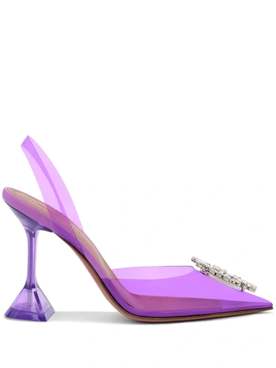 Amina Muaddi Rosie Crystal-embellished Bow-detailed Pvc Slingback Pumps In Purple