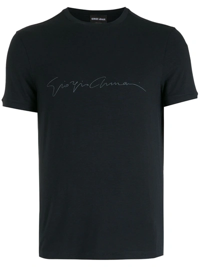 Giorgio Armani Logo-print Slim-fit T-shirt In Blue