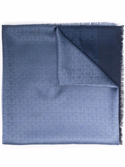 Ferragamo Logo-jacquard Silk-blend Scarf In Blue
