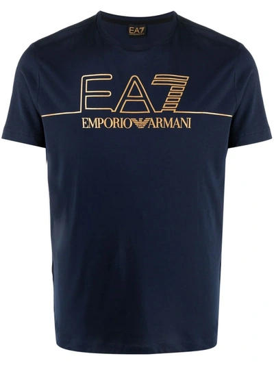 Ea7 Logo-print Cotton T-shirt In Blau