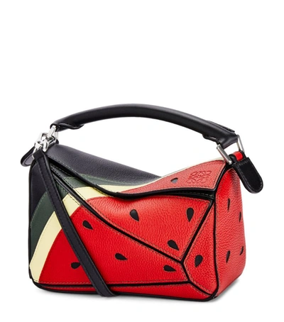 Loewe + Paula's Ibiza Mini Leather Watermelon Puzzle Bag In Red
