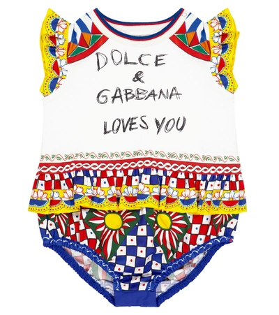 Dolce & Gabbana White Romper For Baby Girl With Logo In 彩色