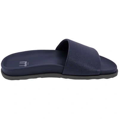 Dunhill Cadogan Leather Pool Slides In Blue,grey