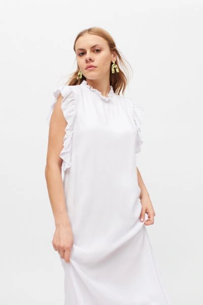Aila Blue Makaha Ruffle Sleeveless Maxi Dress In White