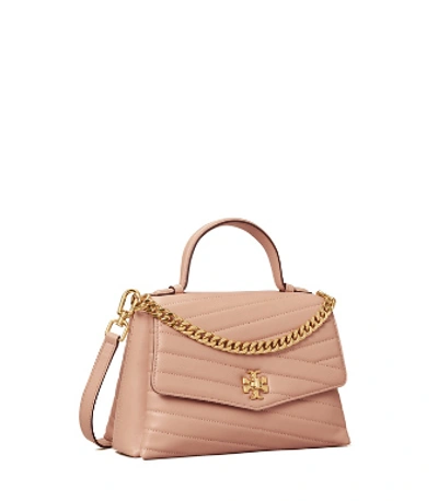 Tory Burch Kira Chevron Top-handle Satchel In Pink Moon/rolled Brass