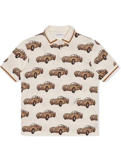 Dolce & Gabbana Kids' Retro Car Print Polo Shirt In White