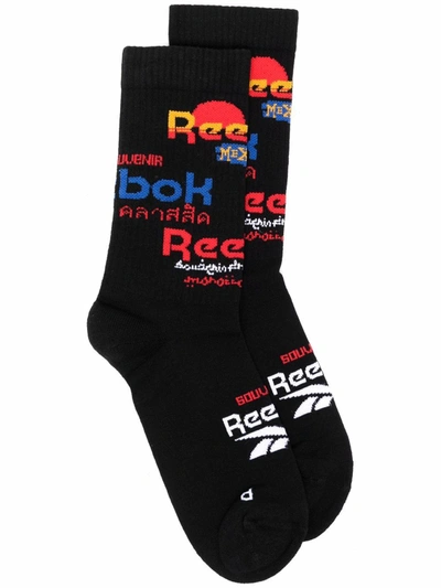 Reebok Logo-print Ribbed Socks In Black