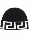 VERSACE GRECA-PRINT WOOL BEANIE