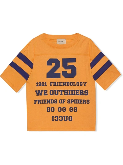 Gucci Yellow T-shirt For Kids With Friendology Writing And Logo In Arancione