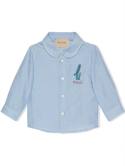 Gucci Babies' Embroidered Freya Hartas Shirt In Blue