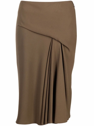 Versace Pleated Godet Pencil Skirt In Khaki