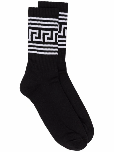 Versace Greca Ribbed Socks In Black