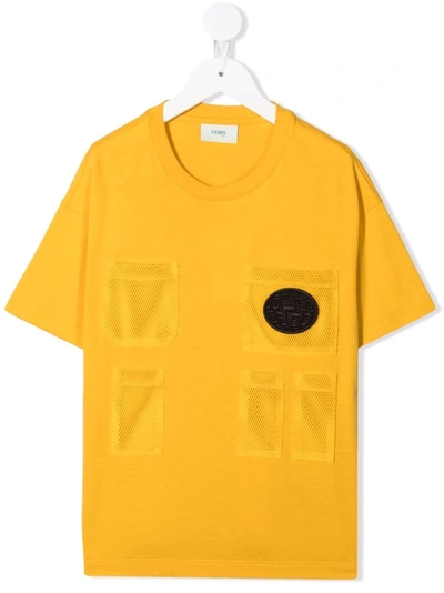 Fendi Kids' Pocket-detail Crew Neck T-shirt In Yellow