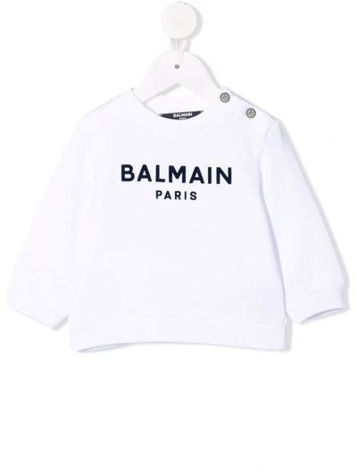 Balmain Babies' Logo印花卫衣 In Bianco/blu