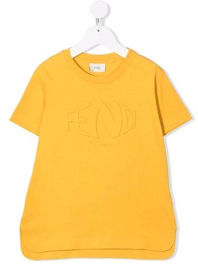Fendi Kids' 凹面压花logo T恤 In Curry