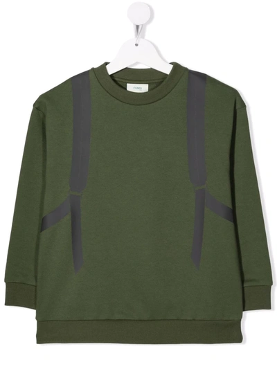 Fendi Kids' Cotton Sweatshirt With Ff Backpack Print In Green