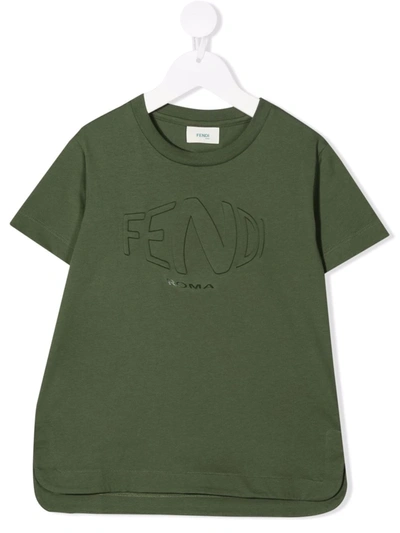Fendi Kids' 凹面压花logo T恤 In Verde