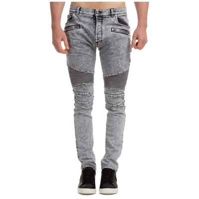 Balmain Faded Denim Jeans In Grey