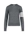 Thom Browne Crew Neck Pullover With White 4-bar Stripe In Grey Cashmere In Grey