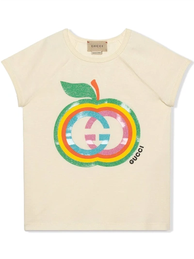Gucci Kids' Apple Gg Logo Print Jersey T-shirt In White