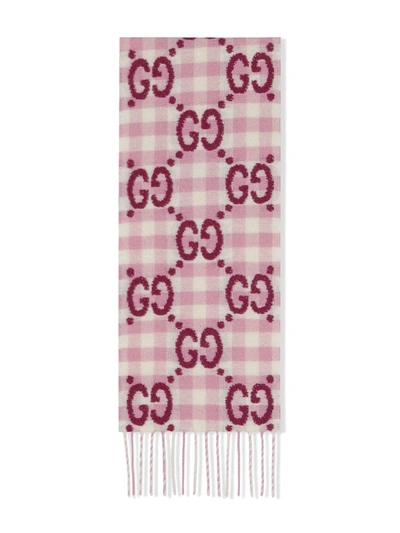 Gucci Kids' Gg Logo羊毛混纺围巾 In 핑크