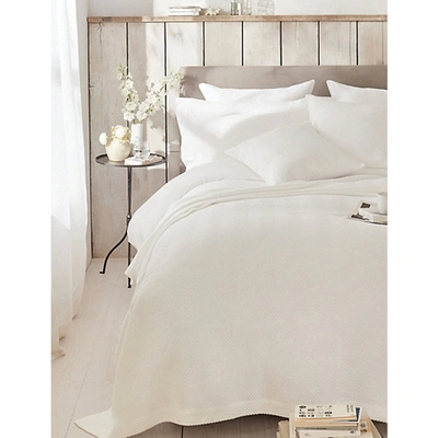 The White Company Herringbone Weave Large Cotton Cushion Cover 65cm X 65cm In White