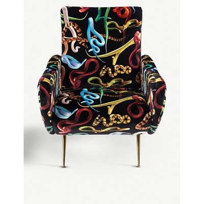 Seletti Snake-print Velvet Armchair 86cm X 79cm