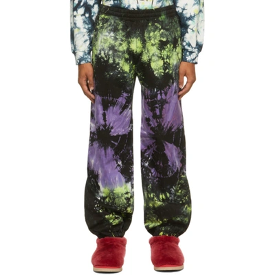 Aries Cotton Trousers With All-over Tie-dye Pattern In Black,green,purple